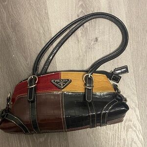 Red, Yellow, and Black Patchwork Shoulder Bag